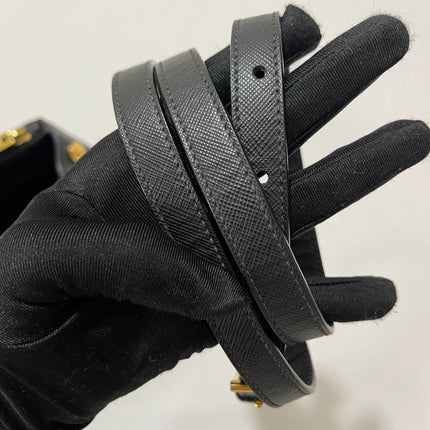 Prada Galleria Saffiano Leather Small Black Handbag with Strap