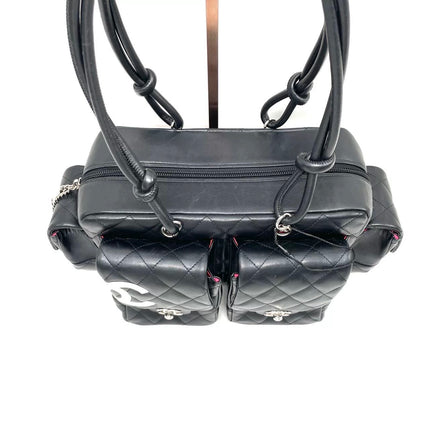 Chanel Cambon Multi-pocket Ligne Reporter Bag Medium Black Calfskin Leather