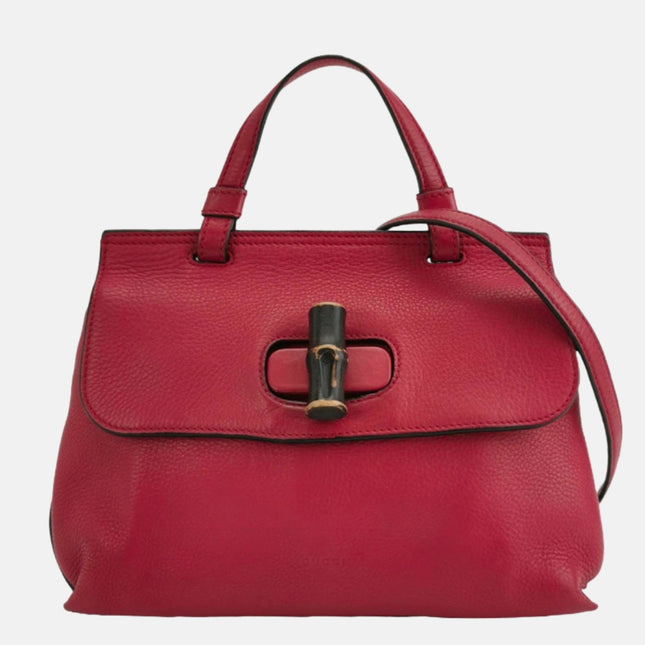 Gucci Pink Leather Small Bamboo Daily Top Handle Bag-Luxbags
