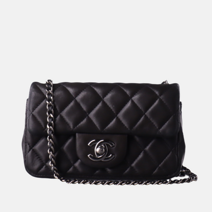 Chanel Classic Flap Super Mini Black Lambskin Leather Silver Hardware-Luxbags