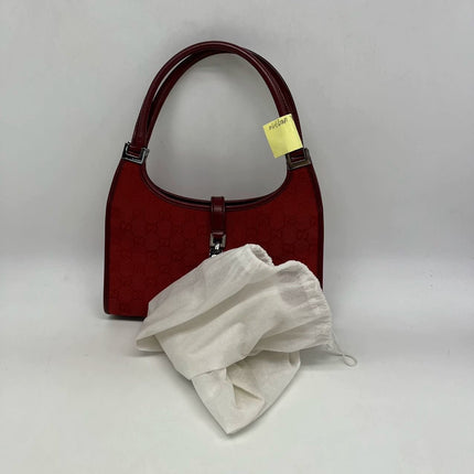 Gucci Jackie Vintage Red Monogram Fabric and Leather Shoulder Bag