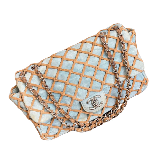 Chanel Jumbo Canebiers Net Knots Flap Blue Denim-Luxbags
