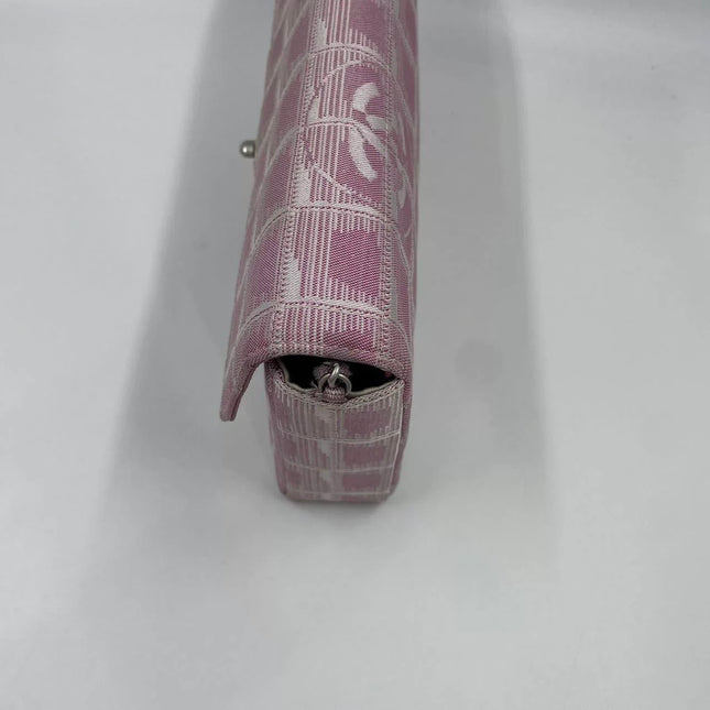 Chanel East West Chocolate Bar Travel Line Pink Fabric Shoulder Bag
