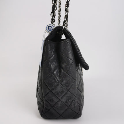 Chanel Classic Flap Maxi Black Soft Caviar Leather Silver-tone Hardware Giant CC Logo