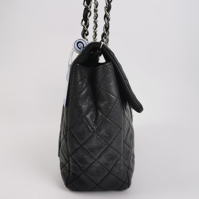 Chanel Classic Flap Maxi Black Soft Caviar Leather Silver-tone Hardware Giant CC Logo