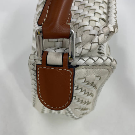 Loewe Puzzle Small Leather Woven Braided White Crossbody Bag