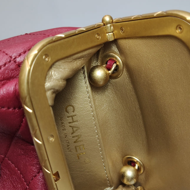 Chanel Kiss Lock Clasp Bag Super Mini Red Lambskin Leather Gold-tone Hardware, 2020
