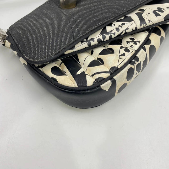 Dior Montaigne Chris 1947 Black Leather Cadillac Poker Print Bejeweled Shoulder Bag