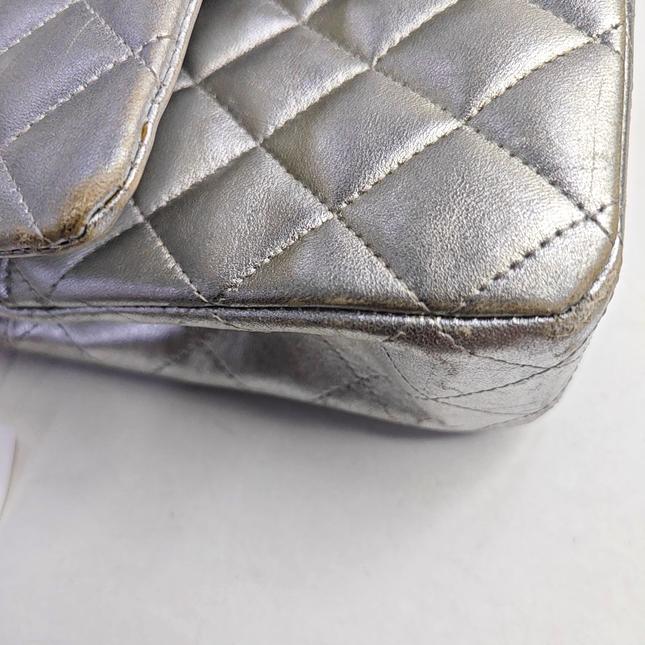Chanel Classic Flap Medium Silver Lambskin Leather Silver Hardware