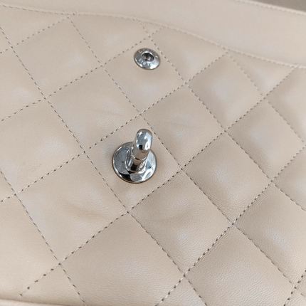 Chanel Classic Flap Jumbo Beige Lambskin Leather Single Flap with Silver Hardware