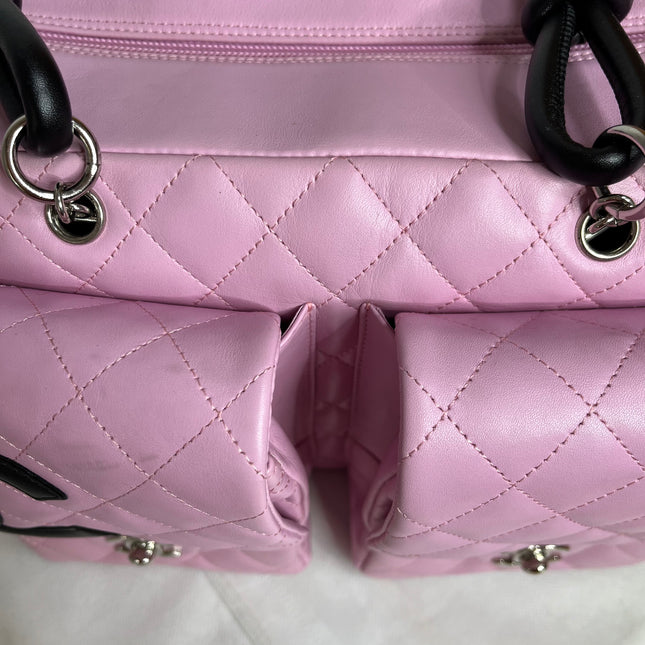 Chanel Cambon Large Pink Calfskin Leather Double Strap Handbag