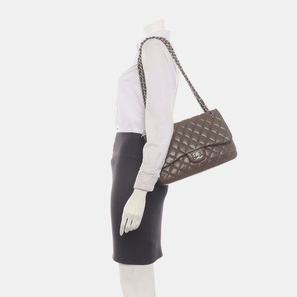 Chanel Classic Flap Jumbo 2012 Coffee Brown Caviar Leather Double Flap Silver Hardware