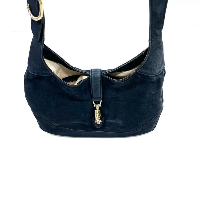 Gucci Jackie 1961 Medium Navy Suede Leather Bag