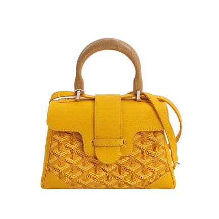 Goyard Saigon Mini Yellow Canvas and Leather Wooden Top Handle Crossbody Bag-Luxbags