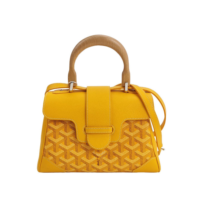 Goyard Saigon Mini Yellow Canvas and Leather Wooden Top Handle Crossbody Bag-Luxbags