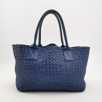 Bottega Veneta Cabat Small Intreccio Leather Tote Bag Navy Blue