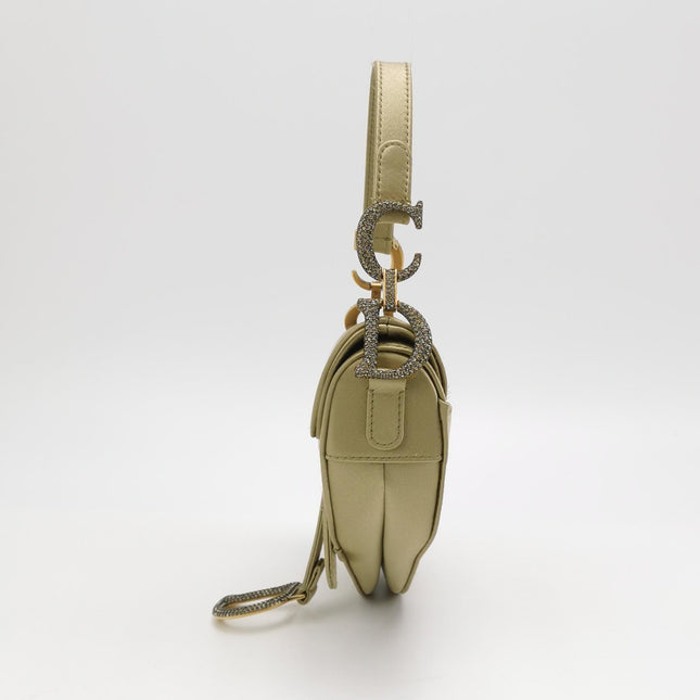 Dior Saddle Mini Silk Handbag Light Gold with crystals