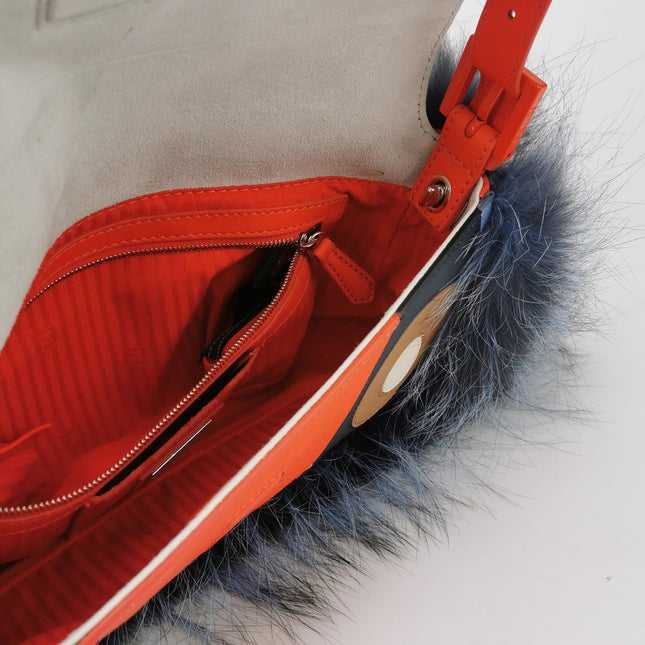 Fendi Baguette Bag Bugs Multicolor Monster Blue Faux Fur Shoulder Bag