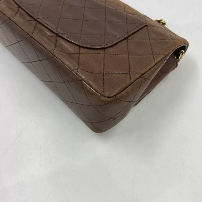 Chanel Classic Flap Rare Vintage Medium Brown Lambskin Leather 24k Gold Hardware 1989-1991