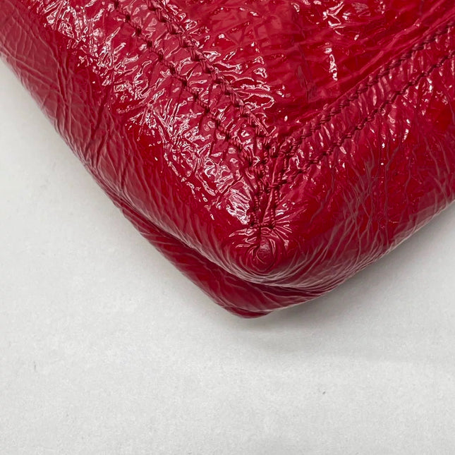 FENDI Baguette Red Crinkled Patent Leather Shoulder Bag