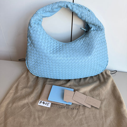 Bottega Veneta Veneta Hobo Medium Baby Blue Intrecciato Leather Bag 41cm-Luxbags