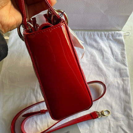 Lady Dior Small Red Patent Leather with Strap
