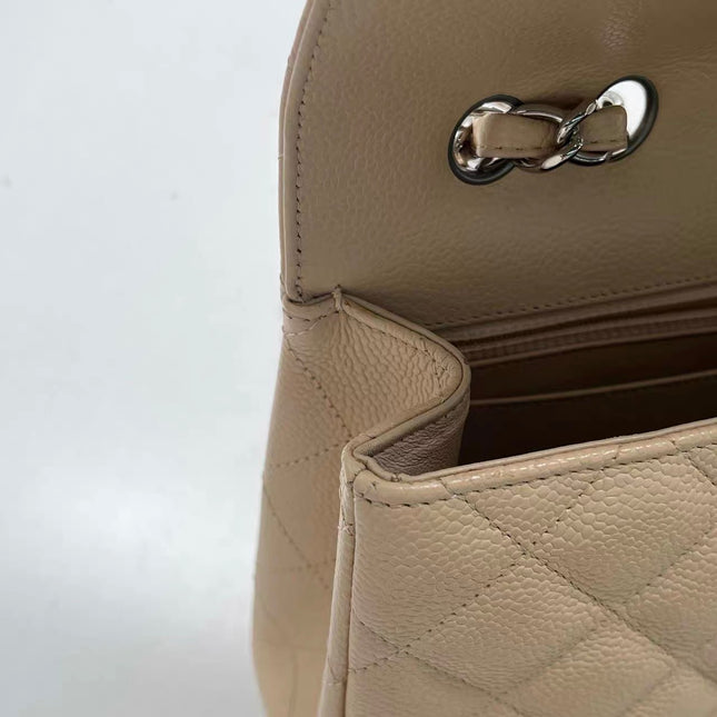 Chanel Classic Flap Jumbo 2009 Beige Caviar Leather Single Flap Silver Hardware