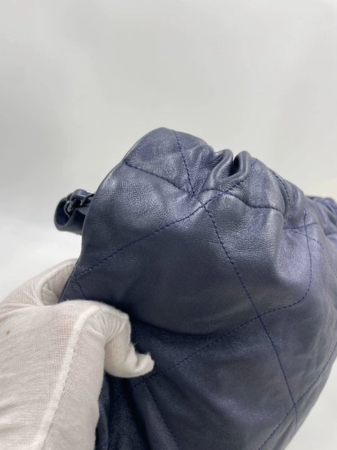 Chanel 22 Hobo Bag Medium Shiny Calfskin Leather Metallic Navy