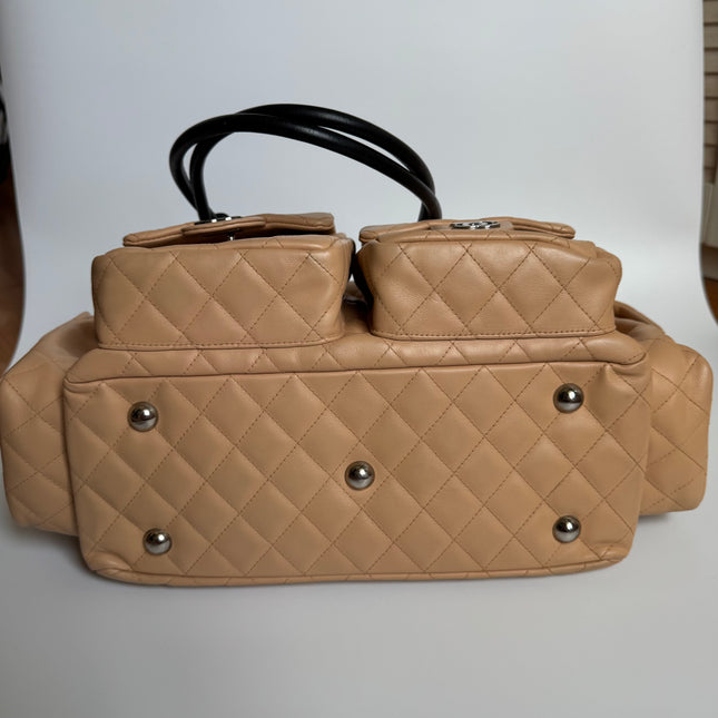 Chanel Cambon Multi-pocket Ligne Reporter Bag Large Beige Calfskin Leather