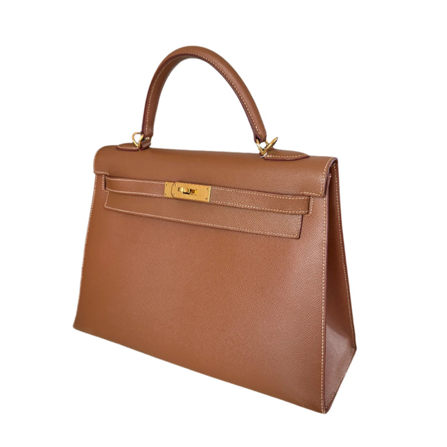 Hermes Kelly 32 Sellier Gold Epsom Leather Gold HW Double Ring 2002