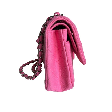 Chanel Classic Flap Medium Double Flap Pink Jersey Silver Hardware 2014