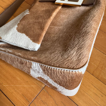 Fendi Mamma Baguette Large Pony hair in Cow Print Natural Color