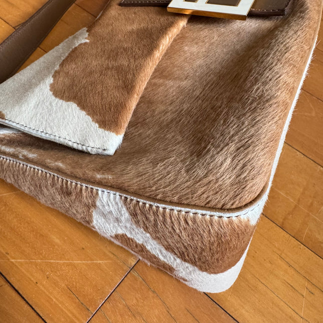 Fendi Mamma Baguette Large Pony hair in Cow Print Natural Color