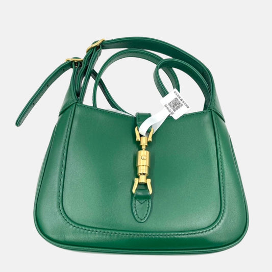 Gucci Jackie 1961 Mini Handbag in Green Leather with Adjustable Strap