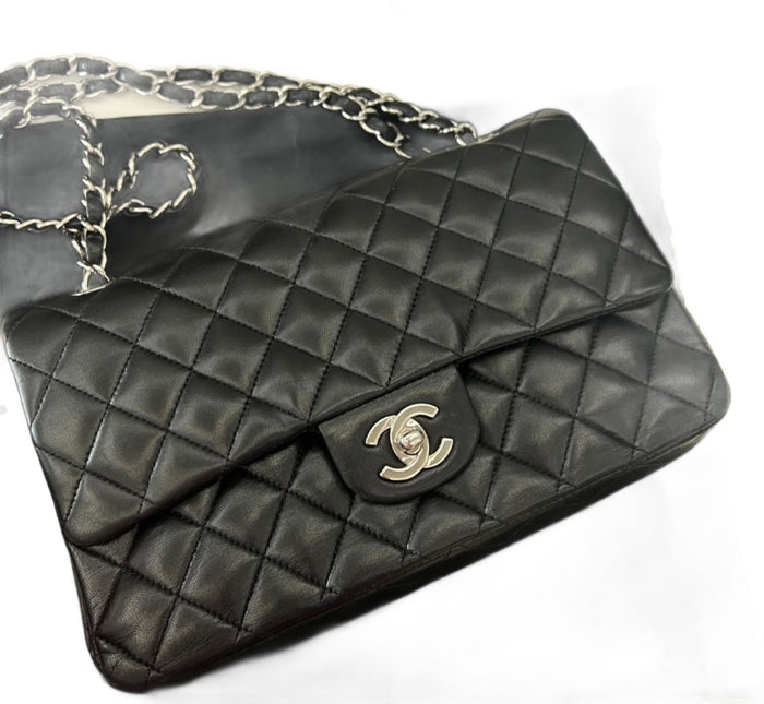Sold Chanel Classic Flap Black lambskin leather Silver hardware-Luxbags