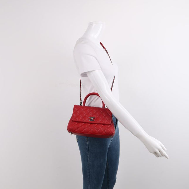 Sold Chanel Coco Handle Small Red Caviar Leather Silver Hardware, 2016-2017