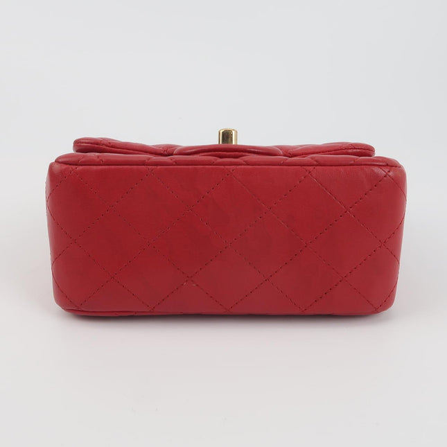 Chanel Classic Flap Mini Square Red Lambskin Leather Gold Hardware