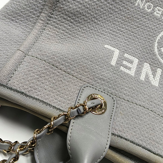 Chanel Deauville Tote Medium Grey Denim Top Handle