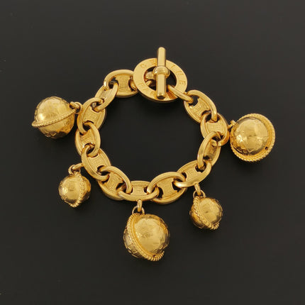 Celine 1990s Vintage Gold-tone Triomphe Planet Link Charm Bracelet