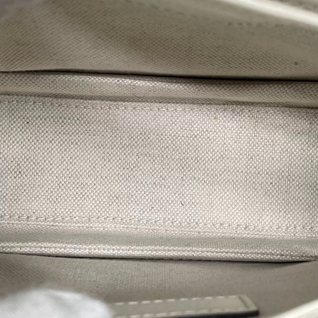 Gucci Bamboo 1947 Top Handle Bag Small White Box Leather Canvas Strap