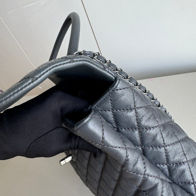 Chanel Coco Handle Maxi Grey Caviar Leather Silver Hardware 32cm, 2015-2016
