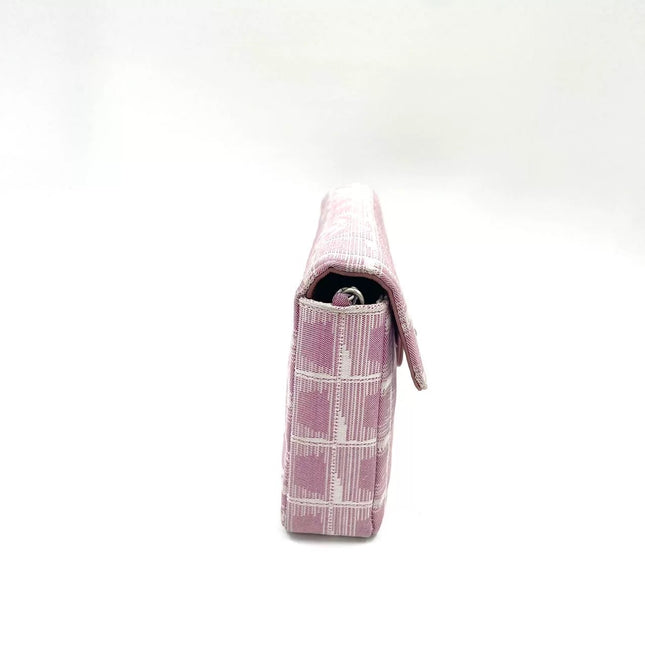 Chanel East West Chocolate Bar Travel Line Pink Fabric Shoulder Bag