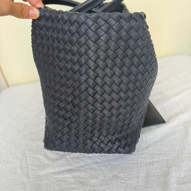 Bottega Veneta Reissued Cabat Intreccio Leather Tote Bag Navy 40cm