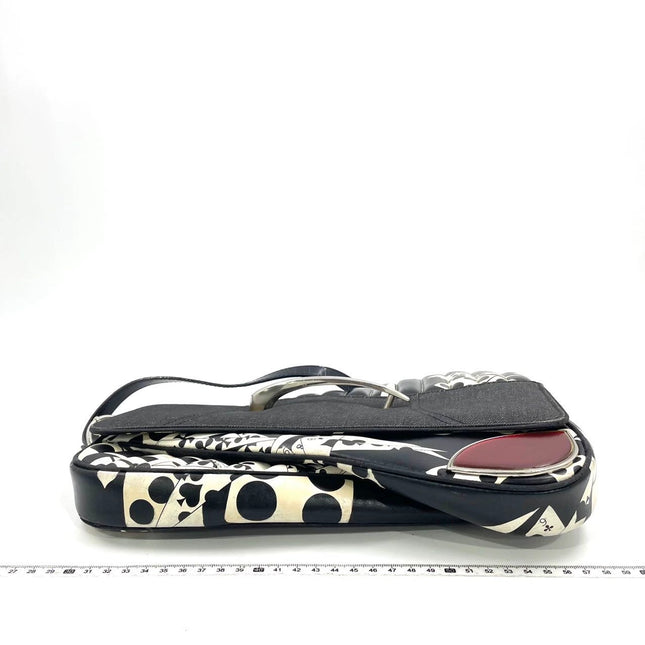 Dior Montaigne Chris 1947 Black Leather Cadillac Poker Print Bejeweled Shoulder Bag