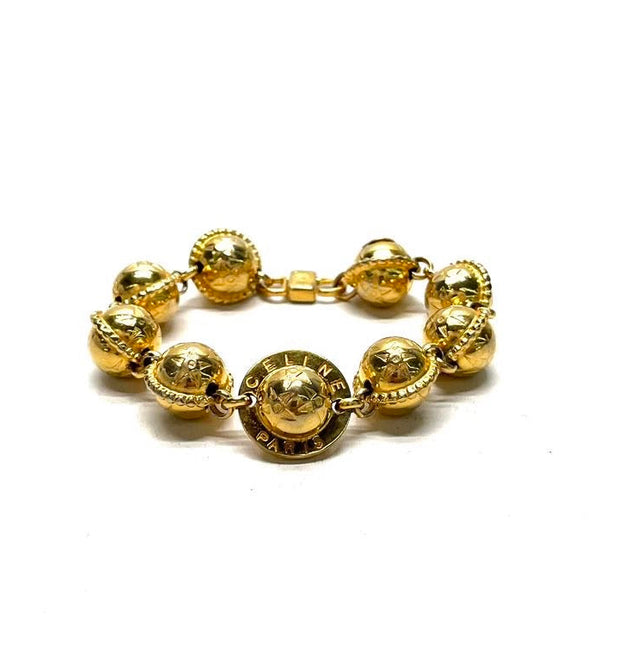 Celine 1990s Gold-tone Triomphe Planet Link Charm Bracelet