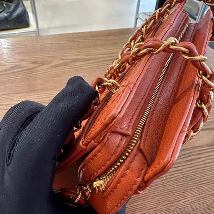 Chanel Vintage Small Matelasse Orange Caviar Leather Top Handle Bag