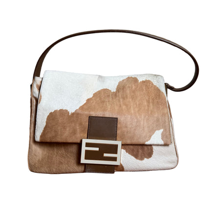 Fendi Mamma Baguette Large Pony hair in Cow Print Natural Color-Luxbags