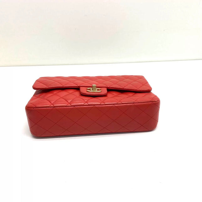 Chanel Classic Flap Medium Red Lambskin Leather with Gold Hardware