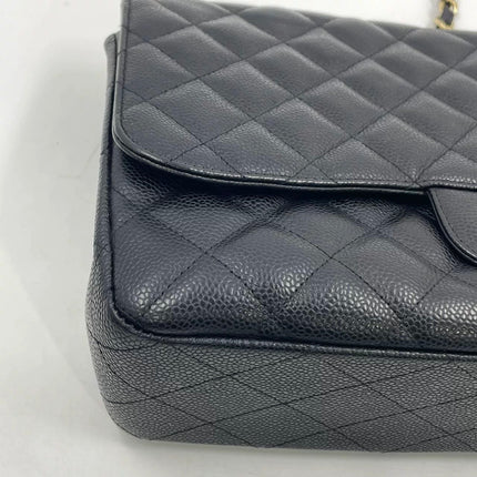Chanel Classic Flap Jumbo 2009 Black Caviar Leather Single Flap Gold Hardware