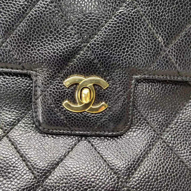 Chanel Single Flap Black Caviar Leather Vintage 24k Gold